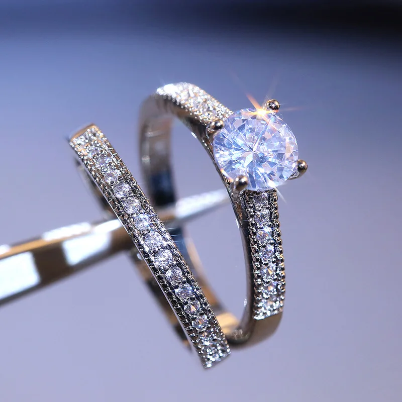 Design Sense, Personality, Eternal Temperament for Marriage, New 2-piece Wedding Ring Set, Proposal Inlaid with Zircon Jewelry