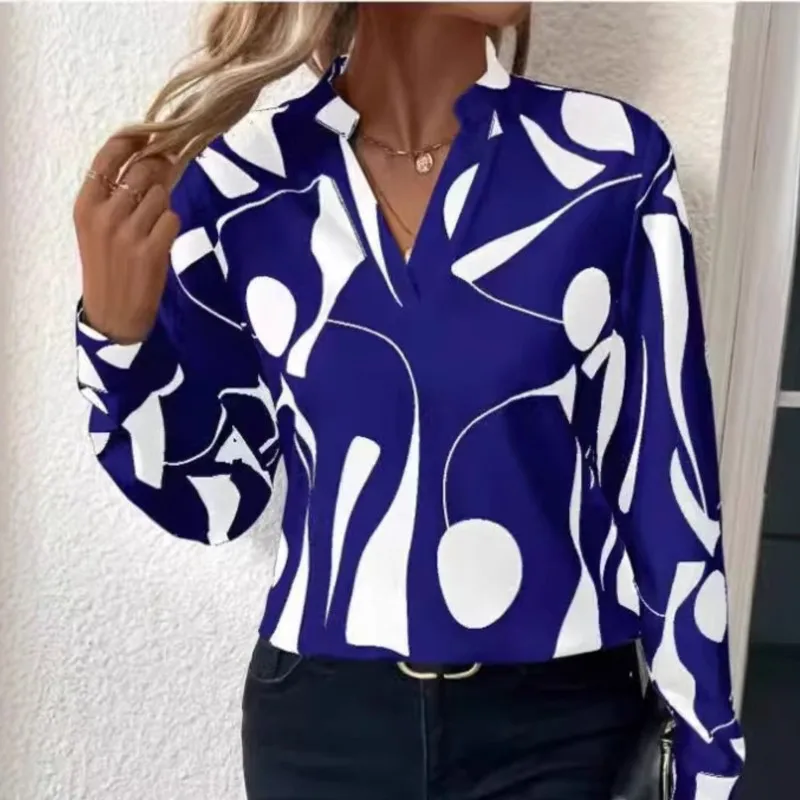 

Повседневный женский топ с рисунком, весенне-осенний топ с v-образным вырезом и принтом в горошек, удобные офисные женские верхние одежды с длинными рукавами