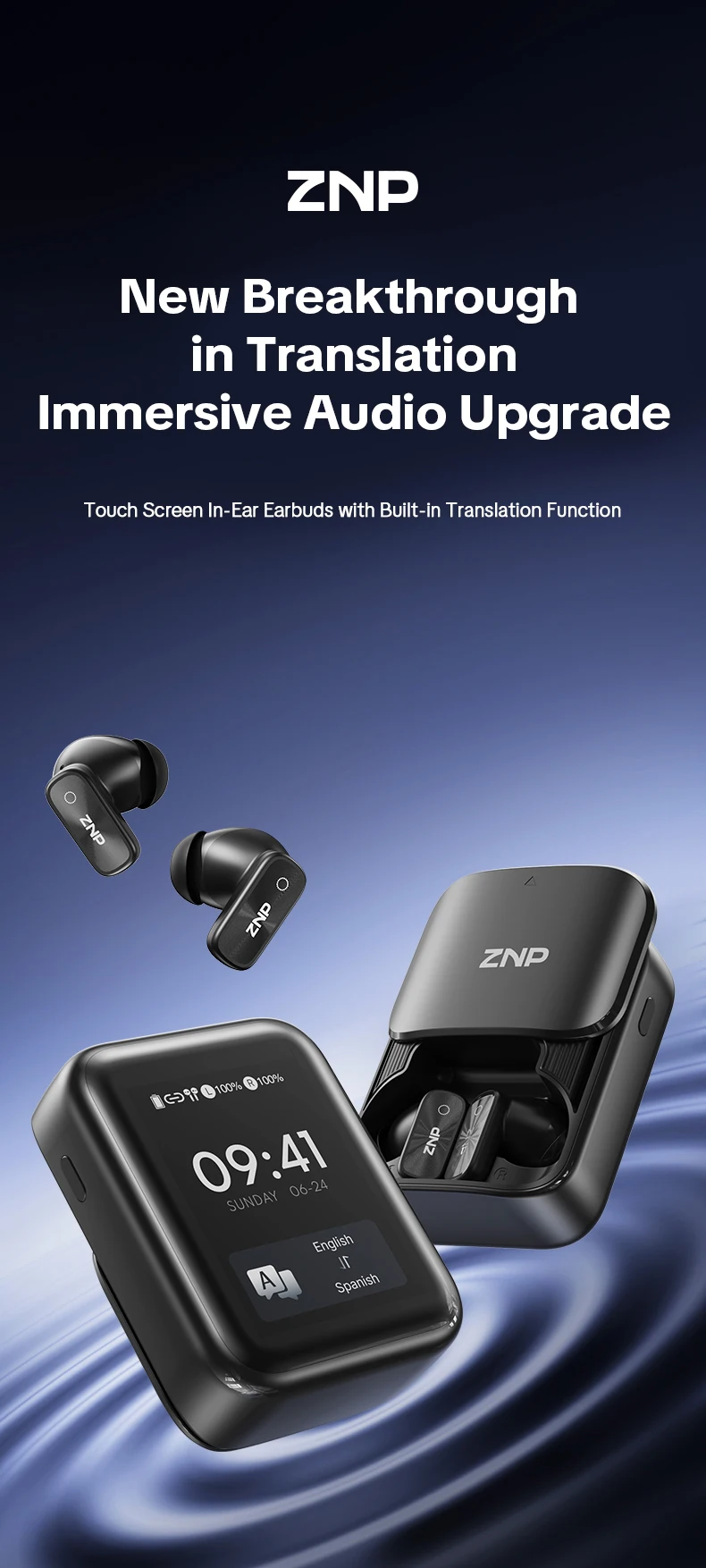ZNP N07 AI-Übersetzungs-Wireless-Ohrhörer mit Smart-Touch-Screen, LED-Energieanzeige, In-Ear-Kopfhörer, lange Akkulaufzeit, kabellose Kopfhörer – Detail 1