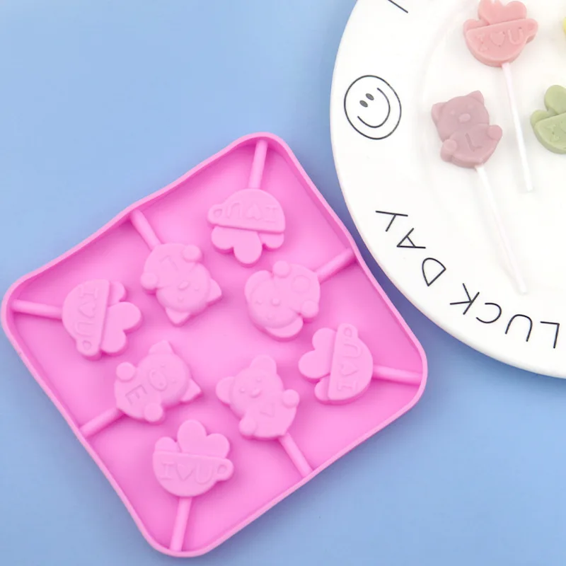 8 Even Love Dog Pig Bear Silicone Lollipop Mold, Chocolate Mold Does Not Match The Stick XG219