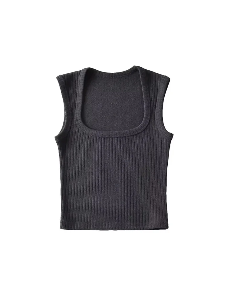 女性の夏のソリッドカラーのセクシーなベストノースリーブ薄いニットベーシックコート弾性クロップトップベスト