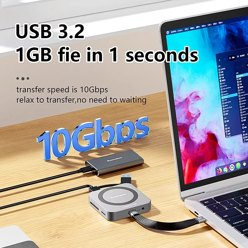 Blueendless Magnetic M.2 NVME SSD Docking Station with 8-in-1 4K@60Hz HDMI PD100W Charging for Laptops, Tablets & Phones