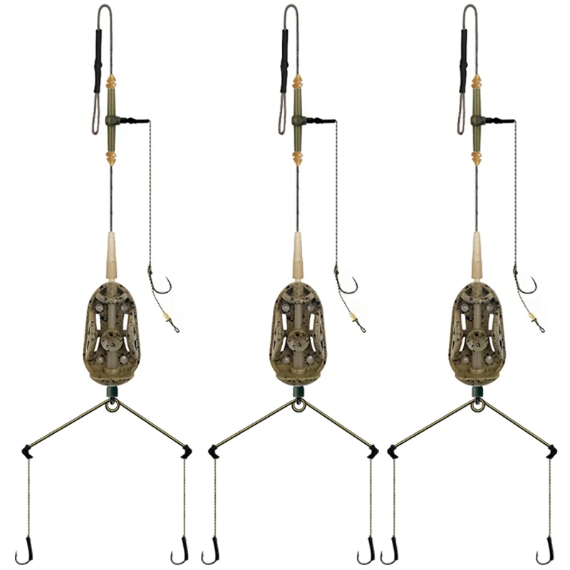 3 أدوات شعر سمك الشبوط مربوطة مسبقًا مع ليدكور | طريقة التغذية جاهزة | طعم مموه، ألوان مختلطة | صيد الأسماك في المياه العذبة القوي #6