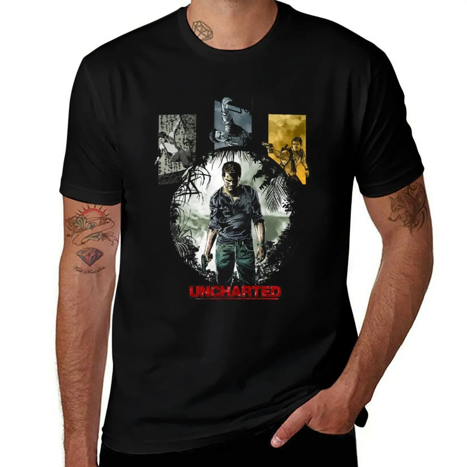 

Beautiful gift for fans and lovers Uncharted character gift for fans gamer T-Shirt t shirt man cotton T-Shirt