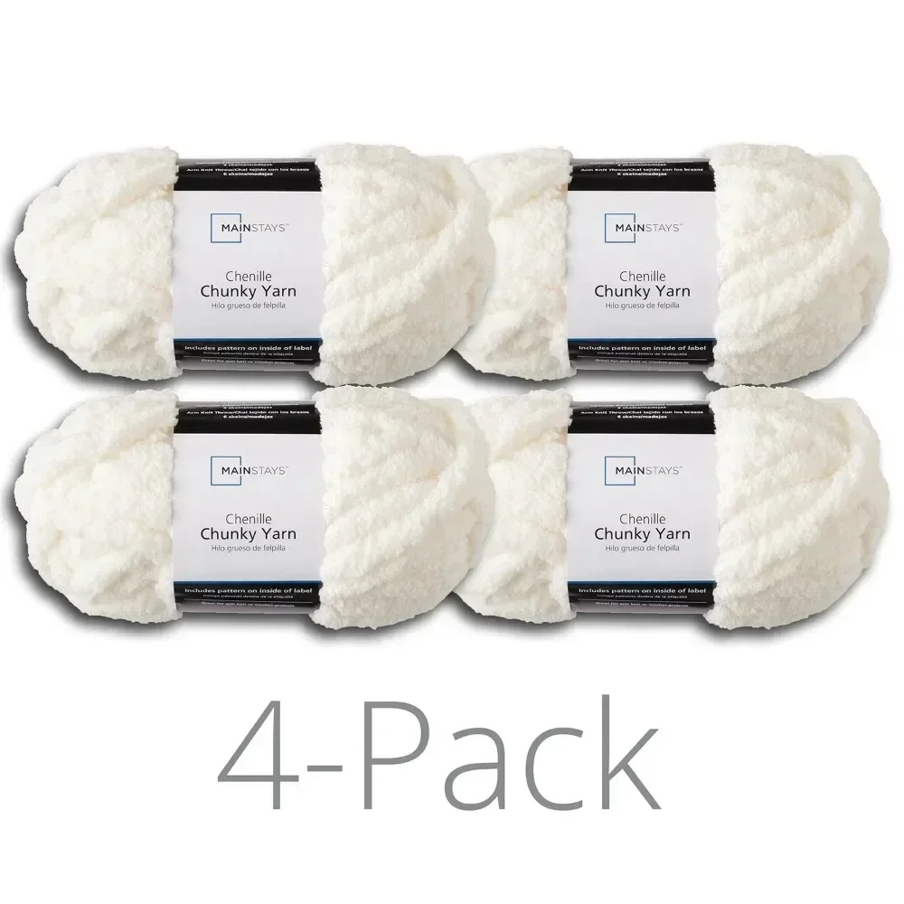 غزل شانيل مكتنزة، 31.7 ياردة، عاجي، 100% بوليستر، سوبر ضخم، عبوة من 4 قطع