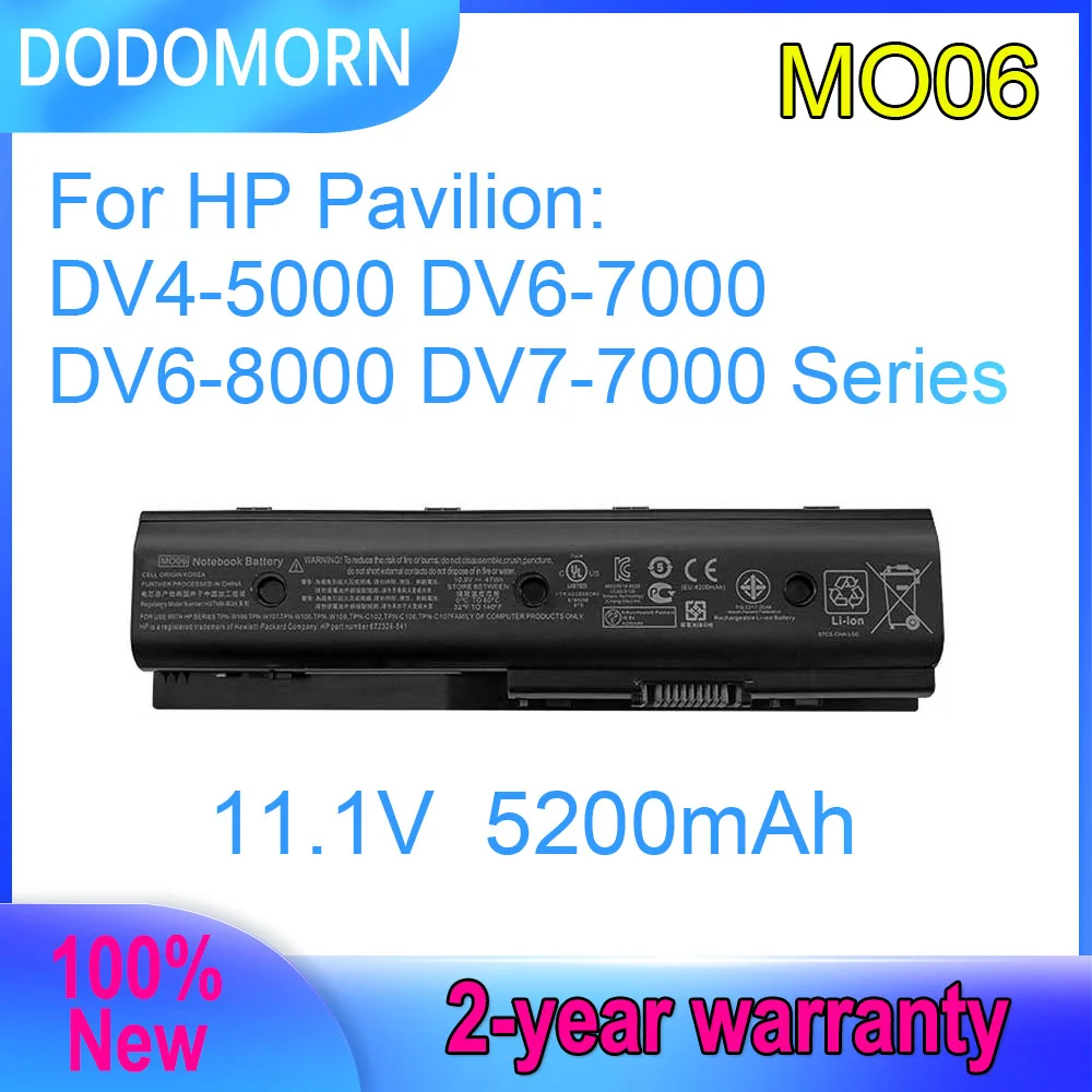 

DODOMORN MO06 Laptop Battery For HP Pavilion DV4-5000 DV6-7000 DV6-8000 DV7-7000 Series MO09 HSTNN-LB3N HSTNN-LB3P 11.1V 5200mAh