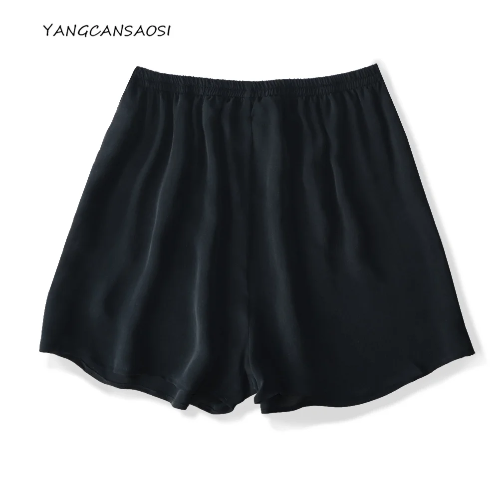 2026 Women's Casual Summer New 100% Natural Mulberry Silk Crepe De Chine Elastic Waist Black Skin Friendly Shorts