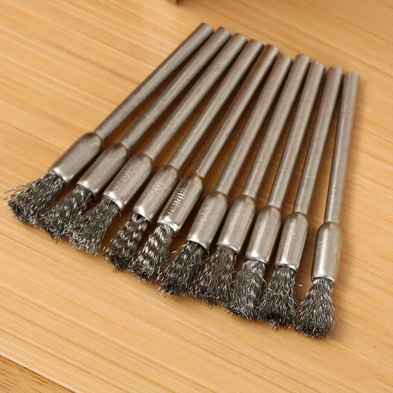 10/20 stainless steel wire brushes with a 3.17mm handle - ideal for rotating tools, ideal for cleaning, rust removal and sanding