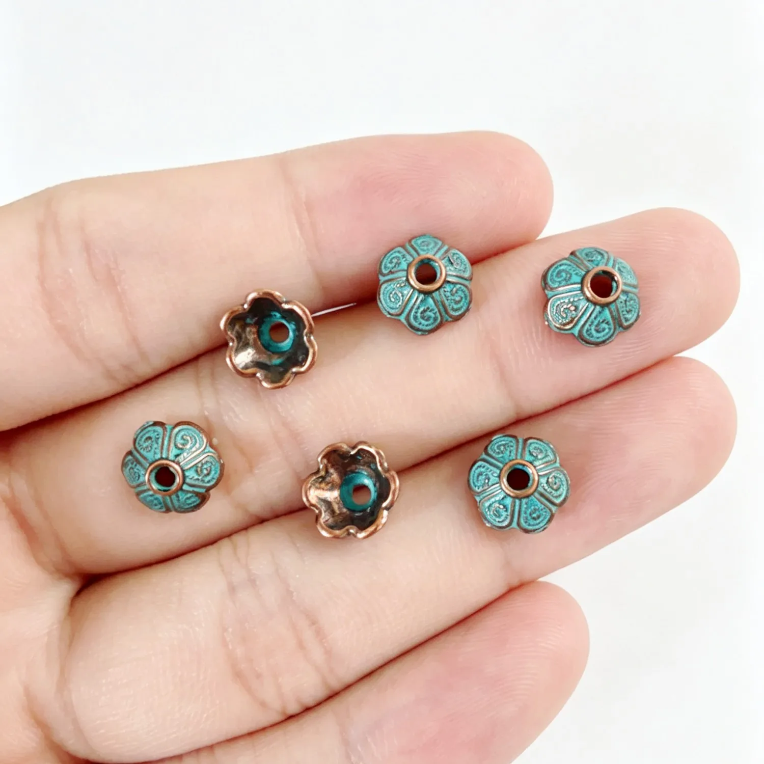 50Pcs 8.5mm Zinc Alloy Antique Red Copper with Blue Finish Bead Caps Spacer Beads DIY Jewelry Accessories EF2385