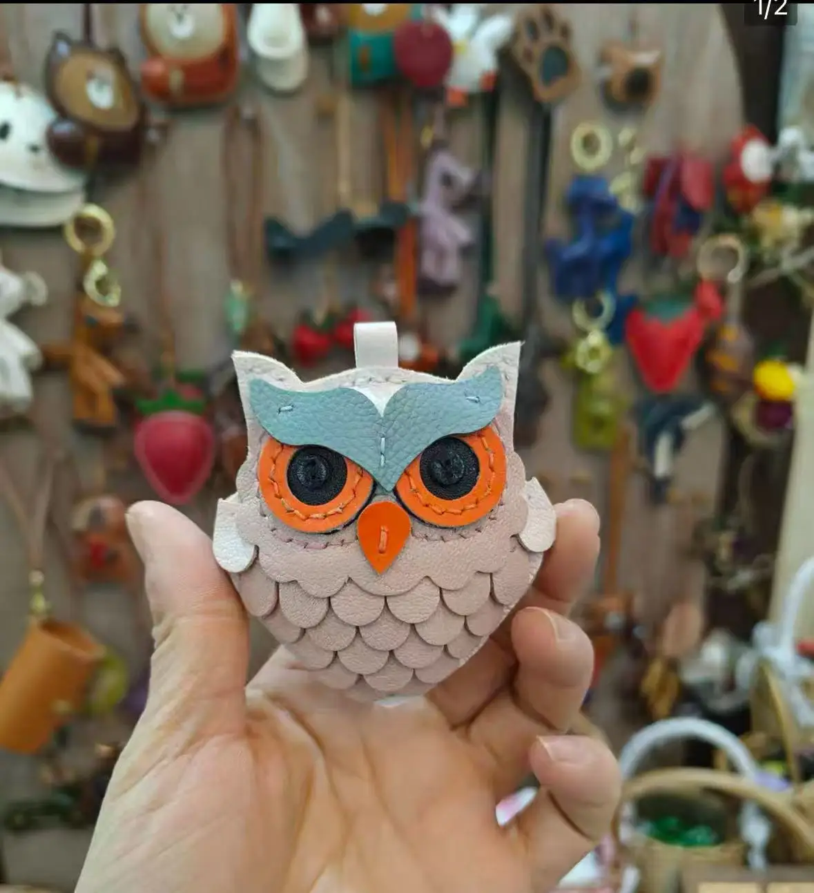 

Owl Feather French Sheep Hand Sewn Cute Bag Pendant Decorative Keychain Cartoon Genuine Leather Vintage Beautiful Gift