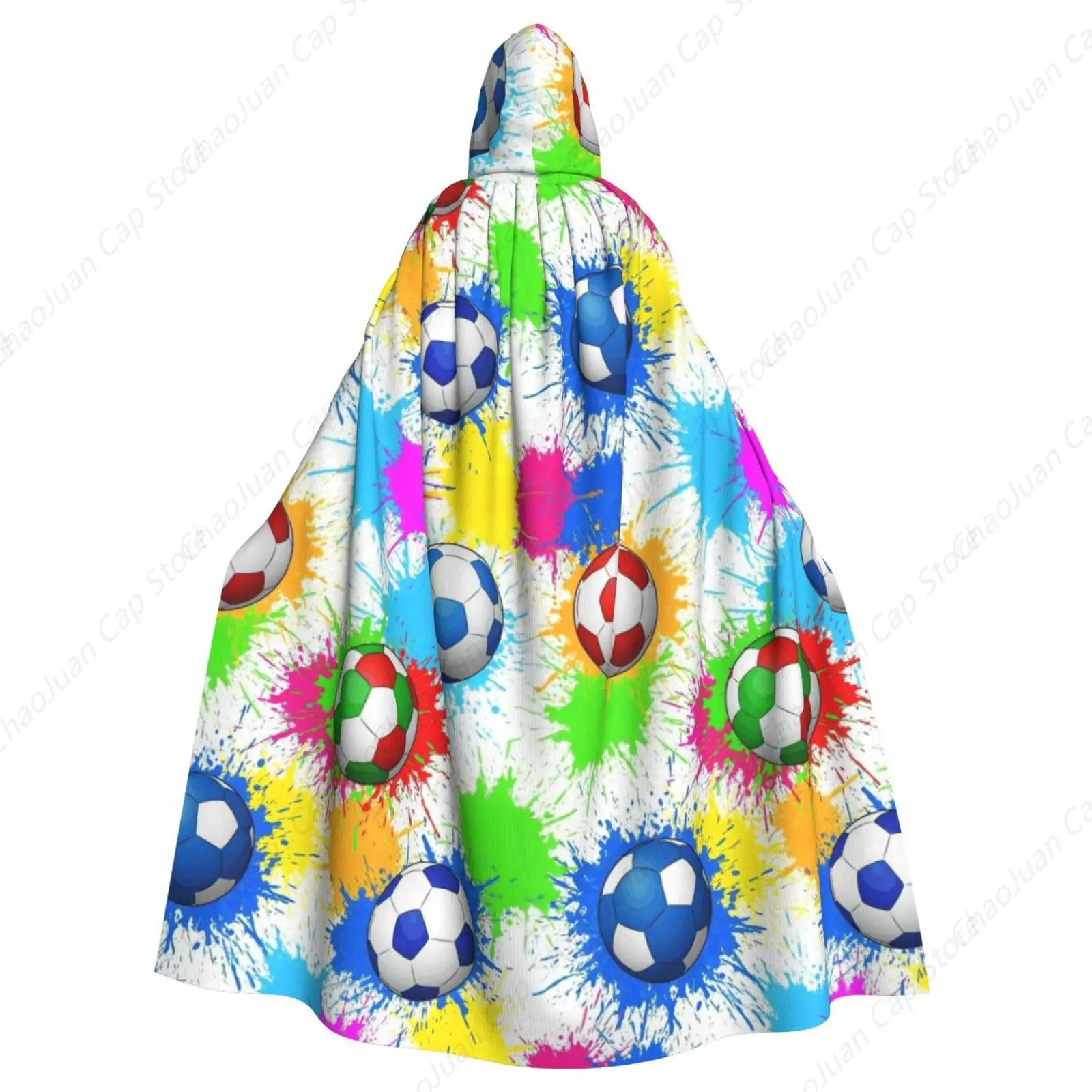 Women Men Cloak Cape Hooded Cloak Compatible with Splash Ink Colorful Paint Football Soccer for Christmas Cosplay Costume