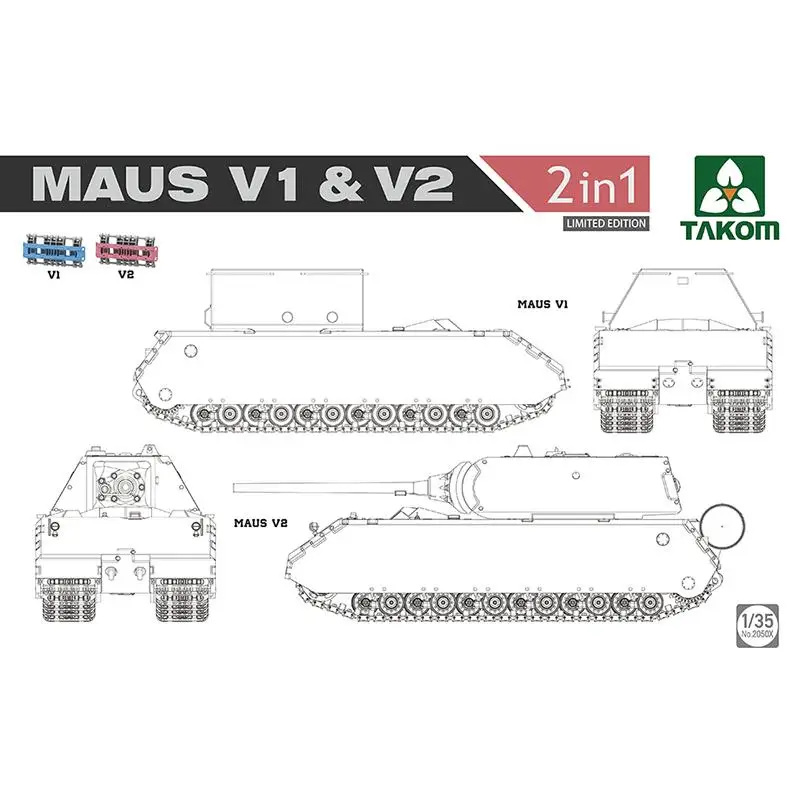 

Takom 2050x 1/35 MAUS V1 & V2 2 in 1 LIMITED EDTTION TANK PLASTIC MODEL KIT