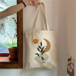 Bolsos de hombro de gran capacidad para estudiantes, bolso de mano Retro bohemio con diseño de plantas, de lona, estilo Harajuku