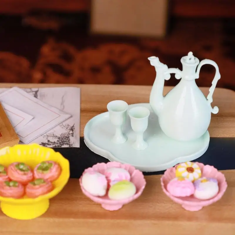 1 Set 1 6 Dollhouse Decor Mini Peacock Pot Kit Chinese Ancient Style Creative Mini Set for Dollhouse Living Room Scene