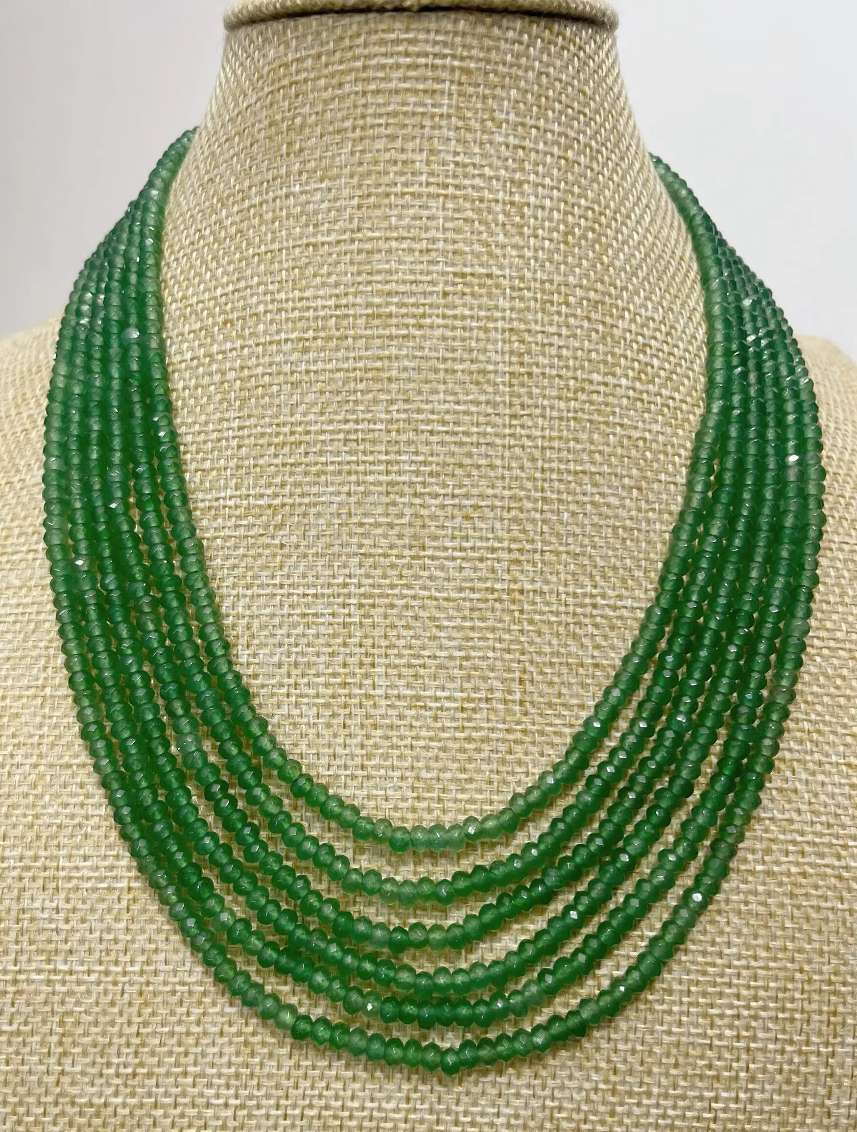 Russian 6row Emerald Rondelle Beads 17“-21