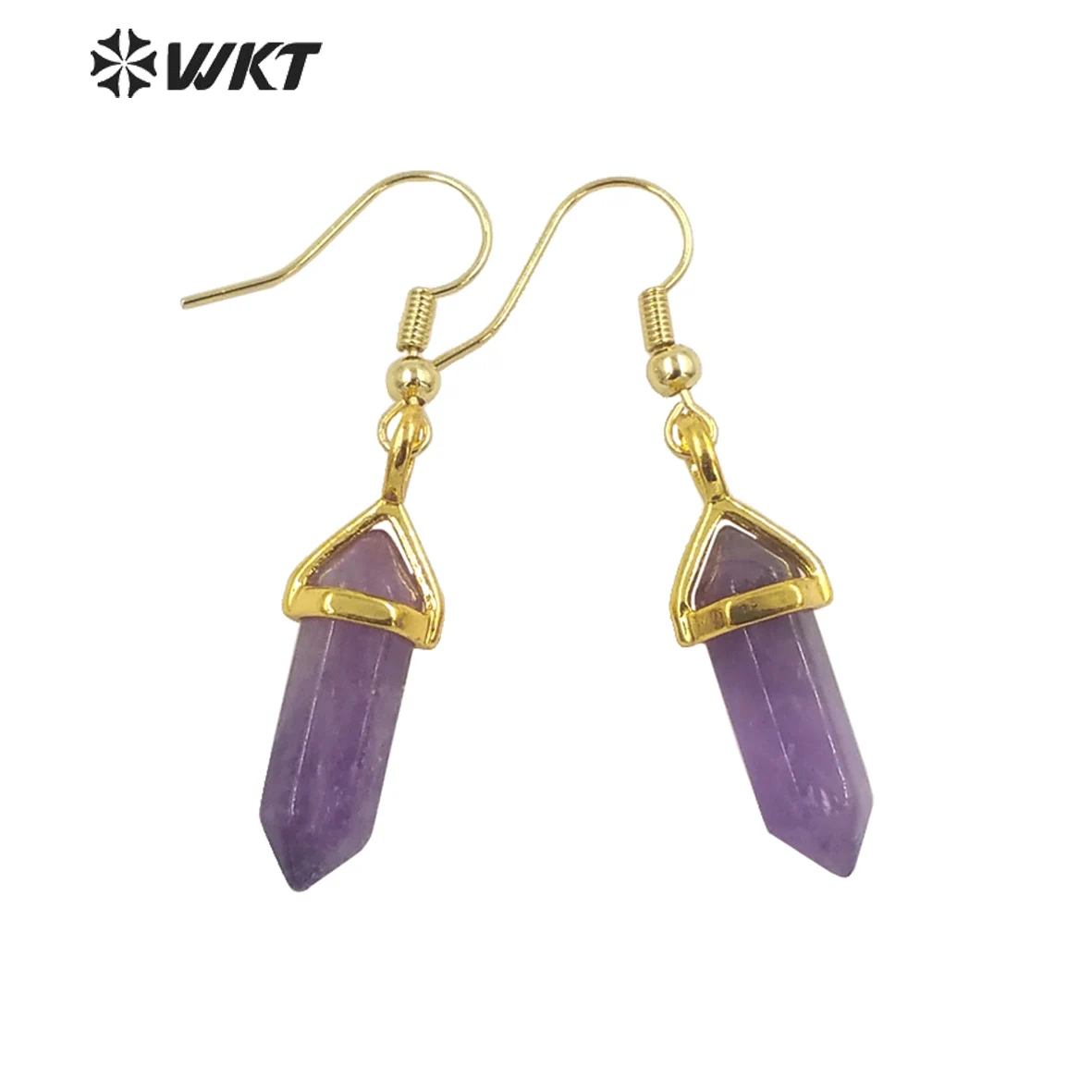 WT-E684 Newest Fashion Small Double Point Hexagona Quartz Stone Earrings Women Dangle Bullet Shape Party Decorative