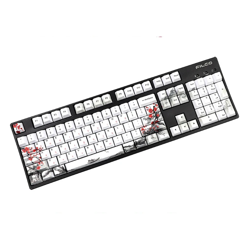 Mechanical Keyboard 128 Keys Cherry DYE-Sub Botanical Plum Blossom Theme PBT Keycap