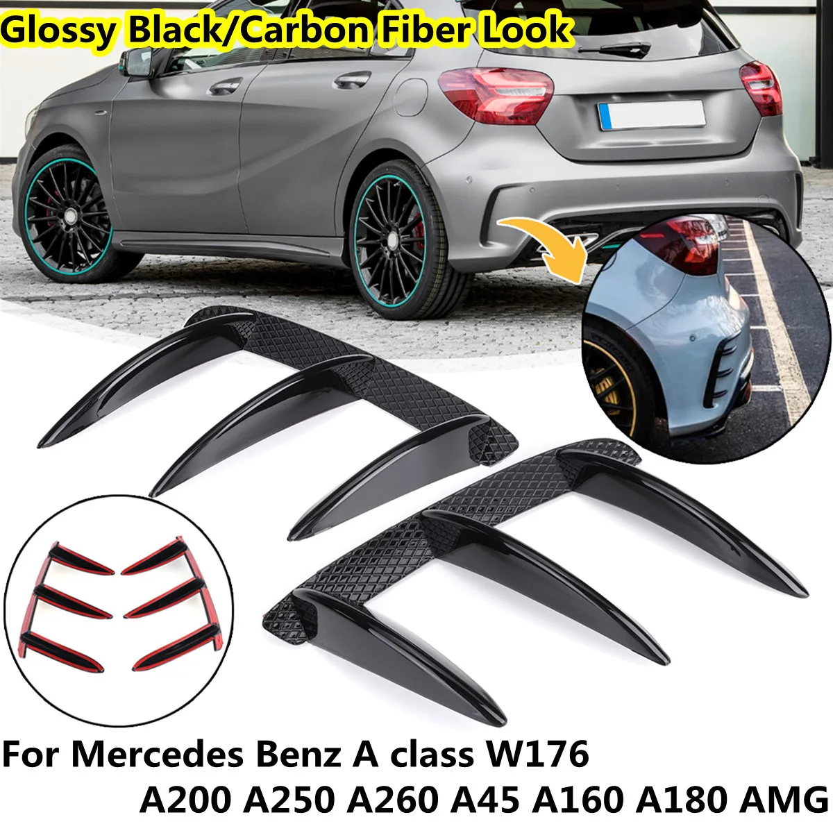 Pair Rear Bumper Splitter Spoilers Canard For Mercedes Benz W176 A200 A250 A260 A45 A160 A180 AMG Rear Bumper Splitter Canard