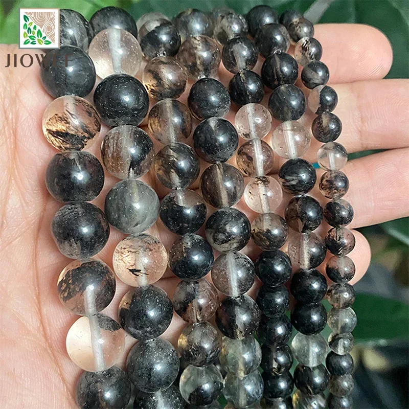 Natural Smooth Black Lace Quartz Round Beads DIY Bracelet Earrings Accessories for Jewelry Making 15