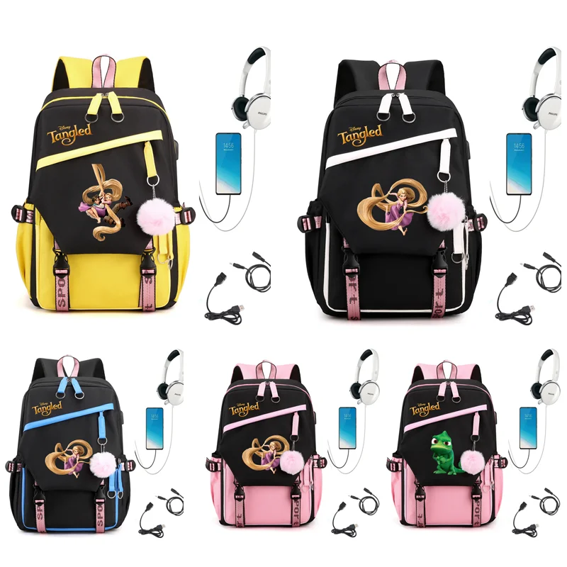 

Tangled Rapunzel Princess USB Charging Schoolbag Male and Female Student Laptop Backpack Large Capacity School Bag Mochila
