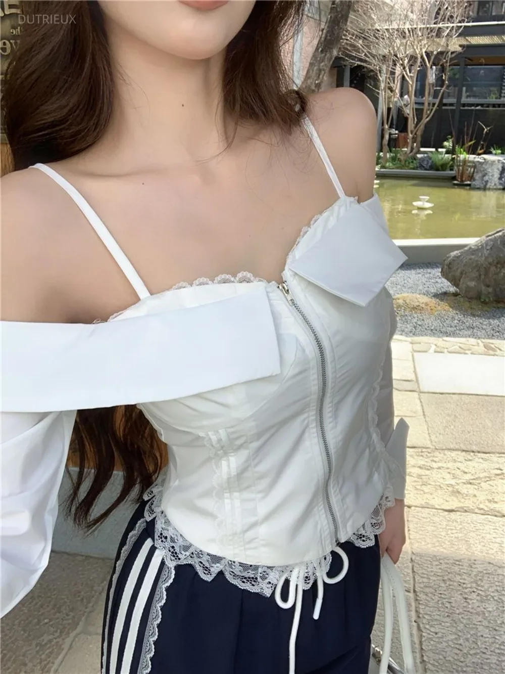 Off Shoulder Long Sleeve Women's Blouses Y2k Fashion Shirts Lace Slash Neck Blusas Ropa Mujer 2026 New Sweet Hot Girl Tops
