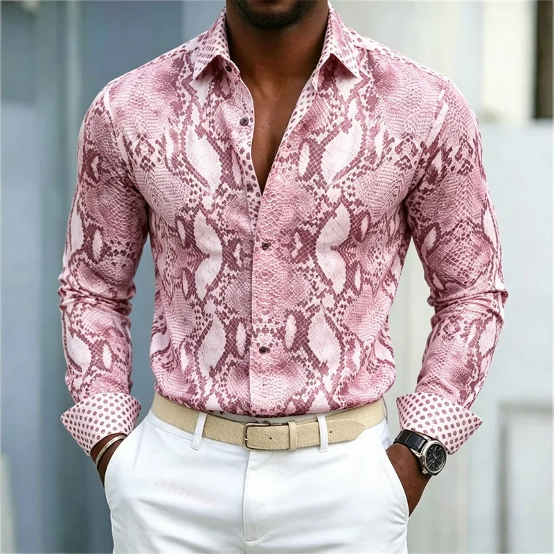 2026 New Men's Shirt Snake Print Long Sleeved Shirt Slim Fit No Iron Business Casual Shirt Street Style High-Quality Shirt view 6