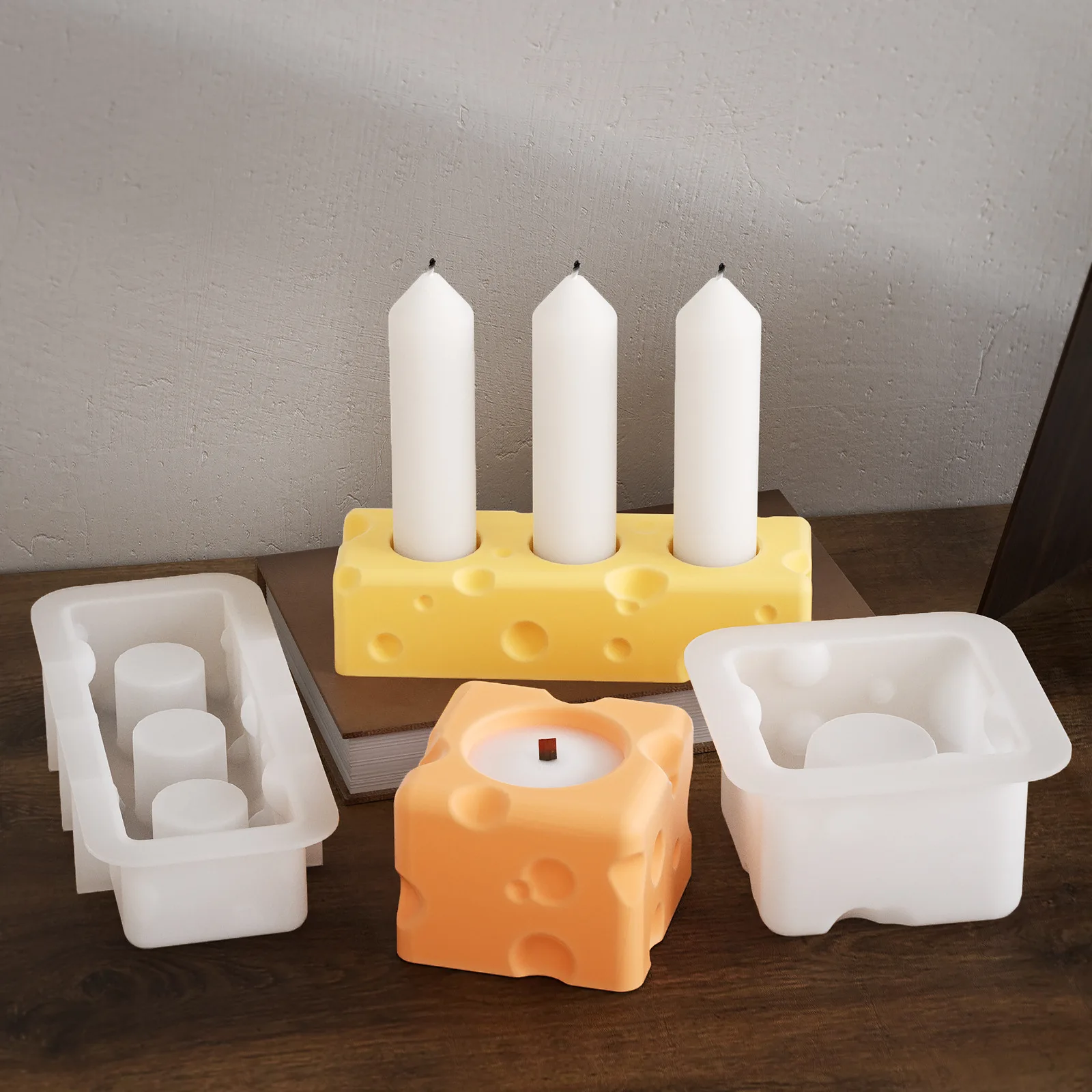 Candelabro de queso rectangular con 1/3 agujeros, molde de cemento y hormigón, Base de vela de yeso para aromaterapia, Molde de resina epoxi para decoración del hogar