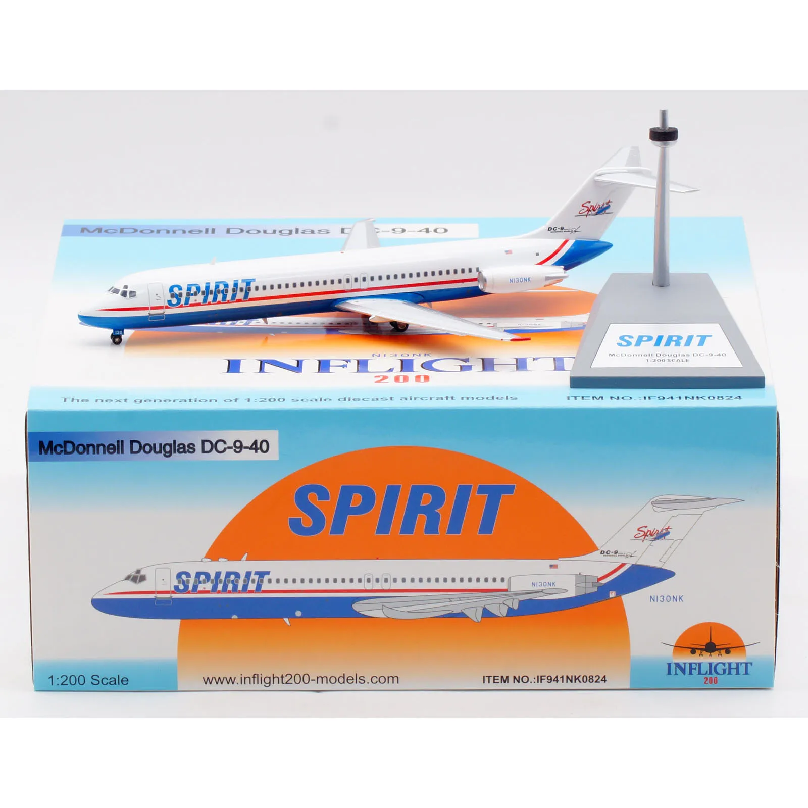

IF941NK0824 Коллекционный самолет из сплава в подарок, INFLIGHT 1:200 Spirit Airlines MCDONNELL Douglas DC-9-41, литая под давлением модель самолета N130NK