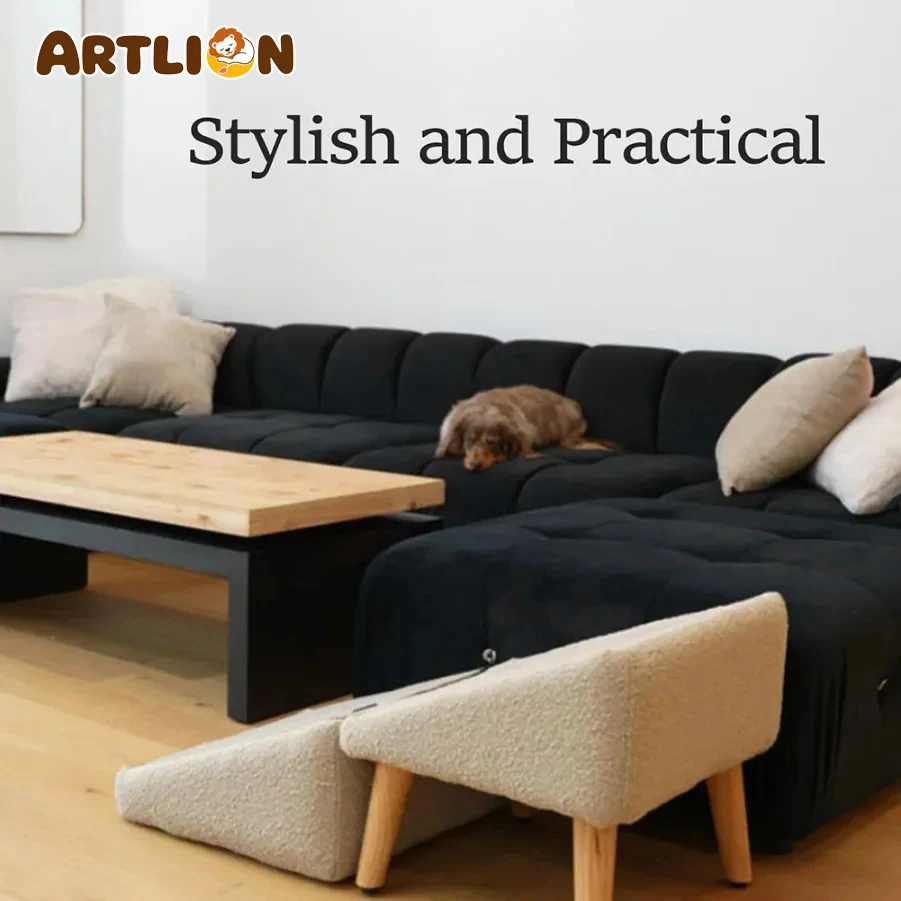 ARTLION 2 in 1 Foldable Dog Vehicle Stair with Footrest Stool Non-Slip Cat Vehicle Ramp Transformable Cat Ramp for Senior Animal