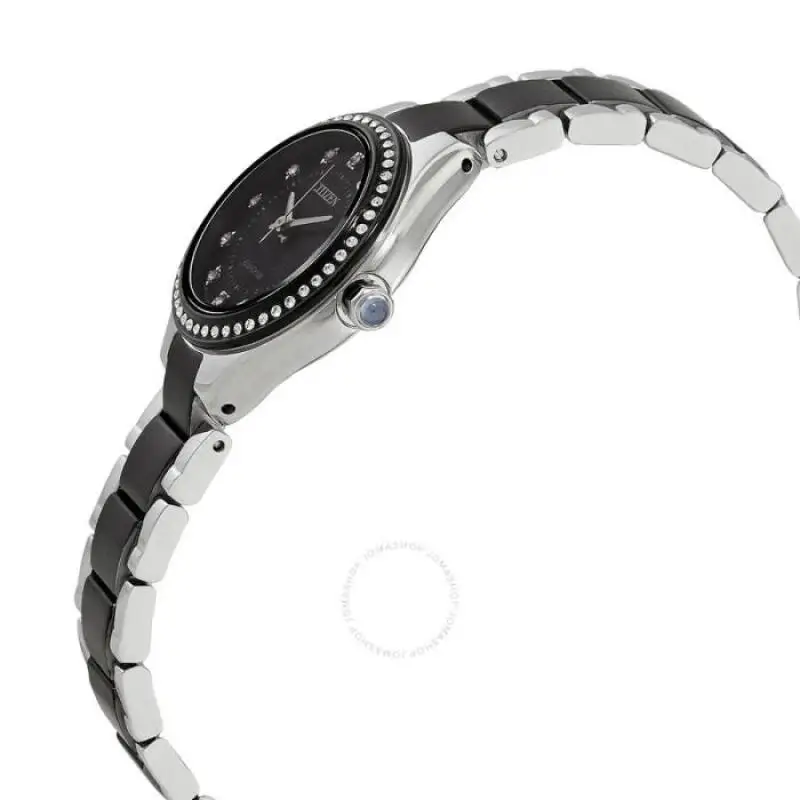 CITIZEN Women's Watch Eco-Drive Black Round brand watch Waterproof 100m Stainless Steel with Stylish Casual EW2558-88E