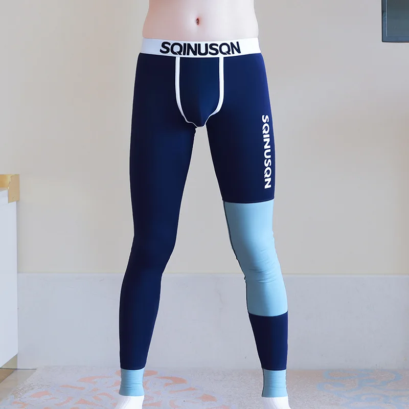 

Cotton Patchwork Long Johns Pants Men's Sexy Bugle Pouch Leggings Winter Warm Thermal Underwear Bottoms Pajamas Sleep Trousers