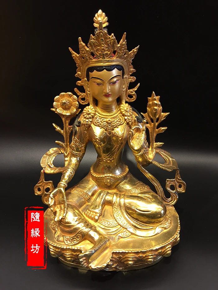 TOP GOOD Buddhist supplies # HOME family  30CM large Buddhism Green Tara Buddha gilding brass statue