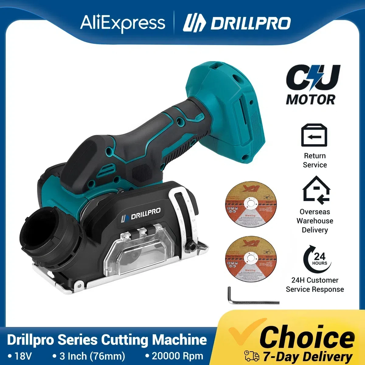 

Drillpro Electric Circular Saw with 2 Cutting Discs Cordless Chain Saw Blade Cutting Wood Power Tool for Makita 18V Battery