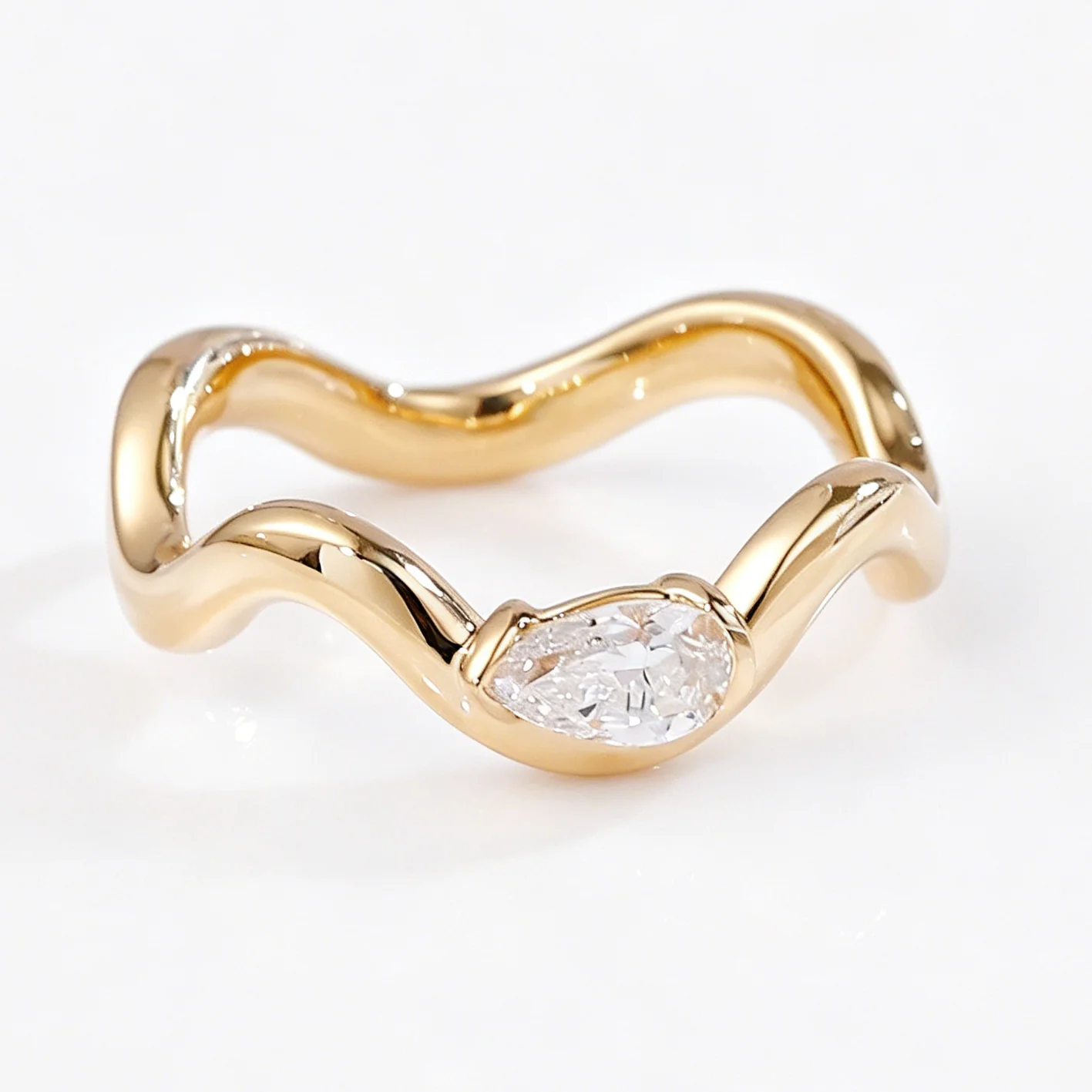 Exquisite Wavy Tail Ring 14K Rose Gold White Zircon Engagement Ring For Women Girls Personalized Christmas Gifts - view 2