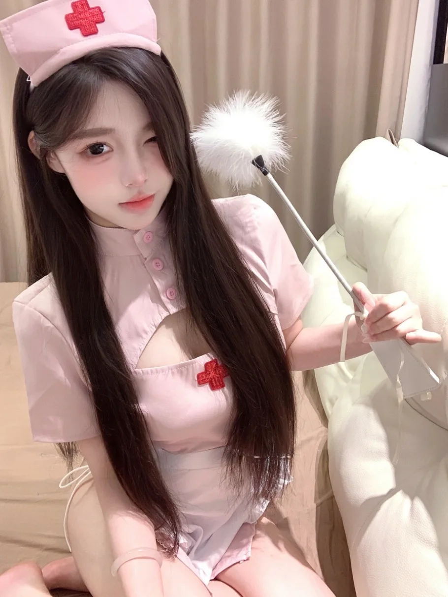 

Sexy Pink Dr with Bow Tie Collar for Date Night loween Cosplay Costume Red Face Nurse Outfit ort Sve Girls Dr