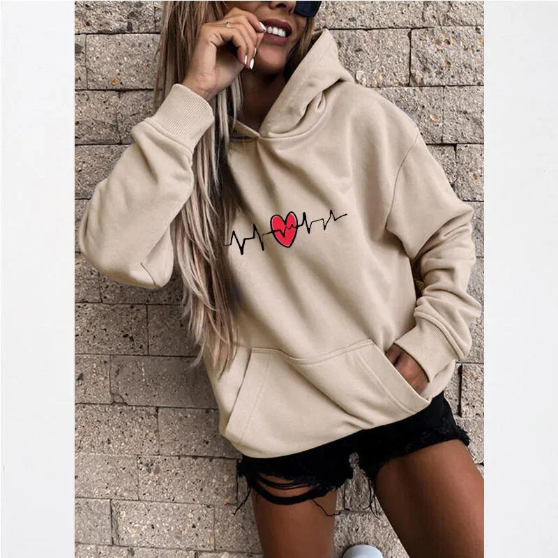 Love Printed Hoodies Women Kawaii Graphic Streetwear Funny Unisex Pullover Tops Outdoor Loose Sport Sweatshirts Female