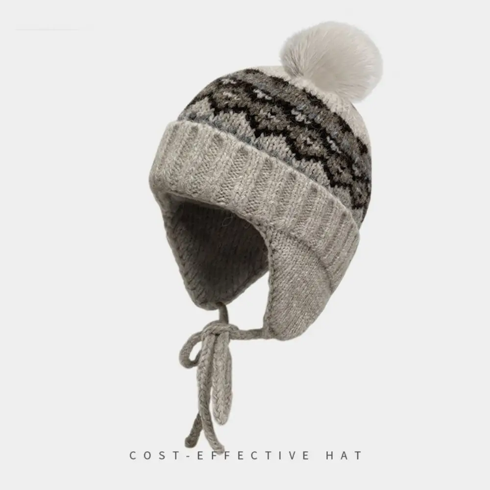 Теплая жаккардовая вязаная шапка в стиле ретро, шерстяная винтажная шапка в стиле Fair Isle, милая шапка с принтом для защиты ушей, аксессуары для одежды