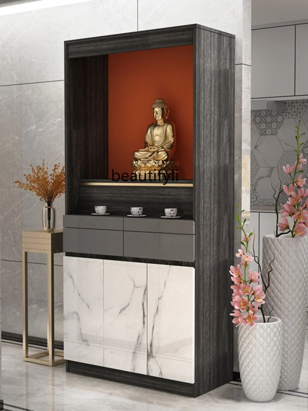 yj57 Modern Light Luxury Altar with Door Buddha Cabinet, Guanyin Table Home Living Room, God of Wealth, Worship Table, Cloth