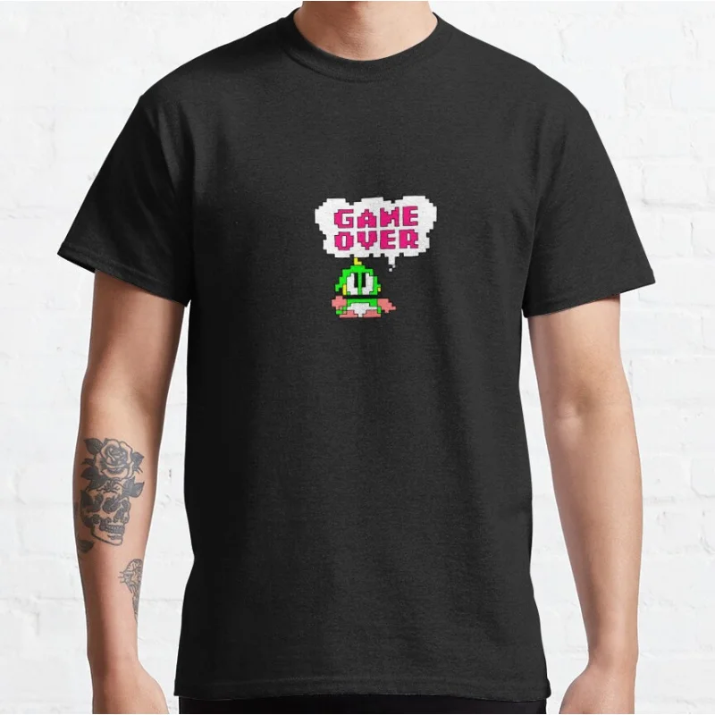 Inspired Bob GAME OVER 80s Vintage Japan Arcade game Bubble Bobble Retro Cute Dragon graphic t shirts large size tops S-6xl