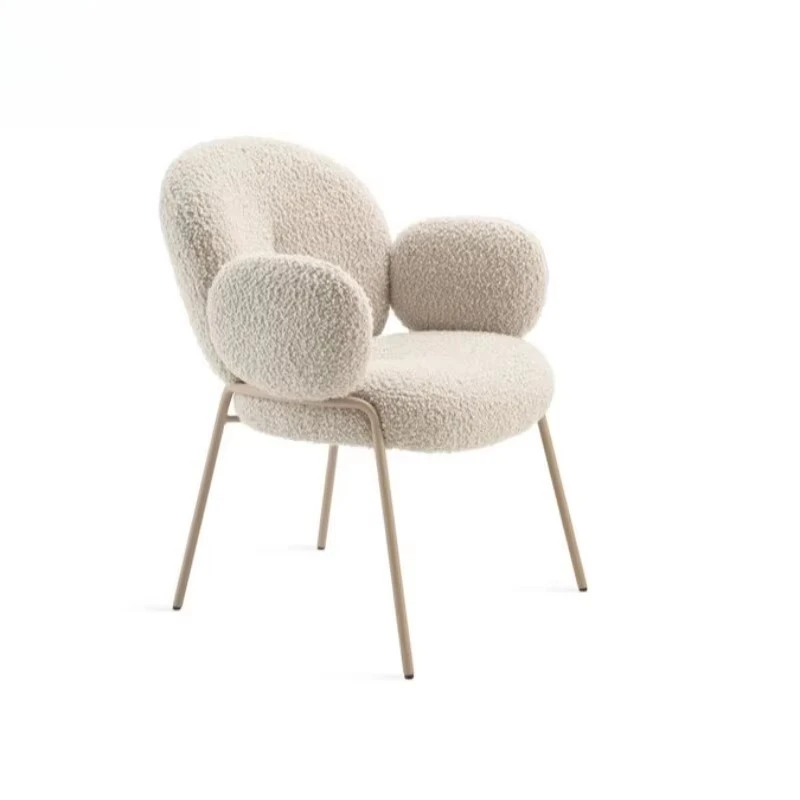 

Modern dining chairs, upholstered, casual armchairs, comfortable lamb wool fabric furniture