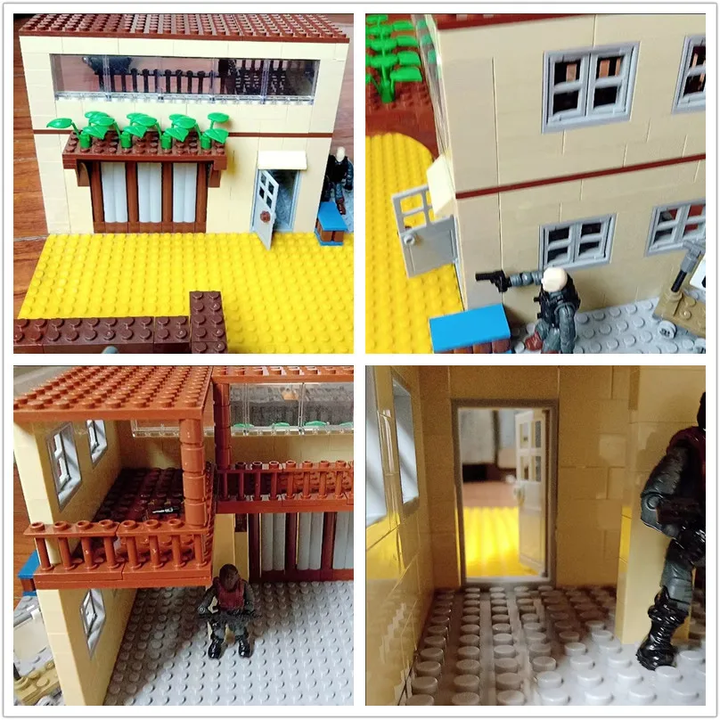 WW2 House City Street View Building Kit PUBG Figure Mini Military Architecture Accessories MOC Block Bricks Boy Toys Brinquedos