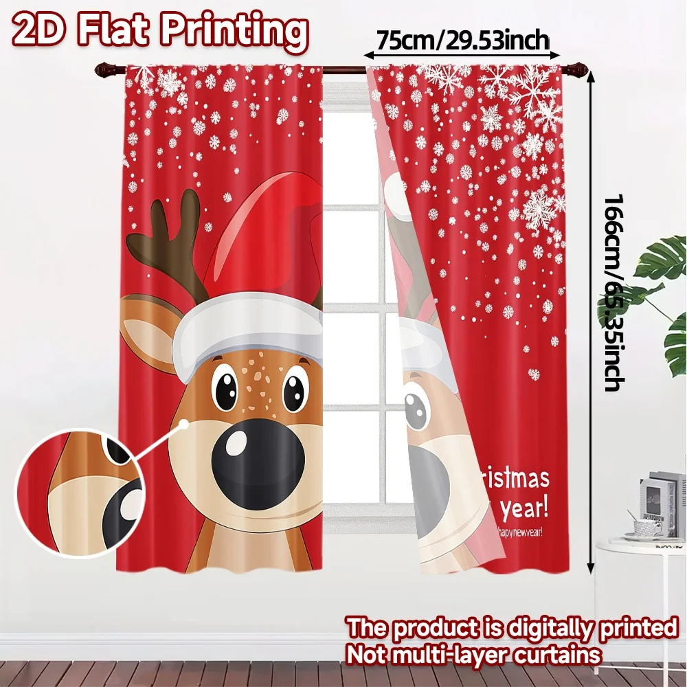 2pcs,Curtains Cute Reindeer Christmas Snow_b (3) Modern Curtains Roller Blinds Durable 100% Polyester Fabric Curtains