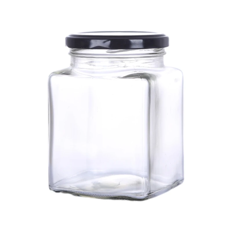 الحفاظ على جرة تعليب الصلصة جرة زجاجية مربعة مع غطاء ألومنيوم MOQ500 مخصص متوفر في صندوق الولايات المتحدة #2