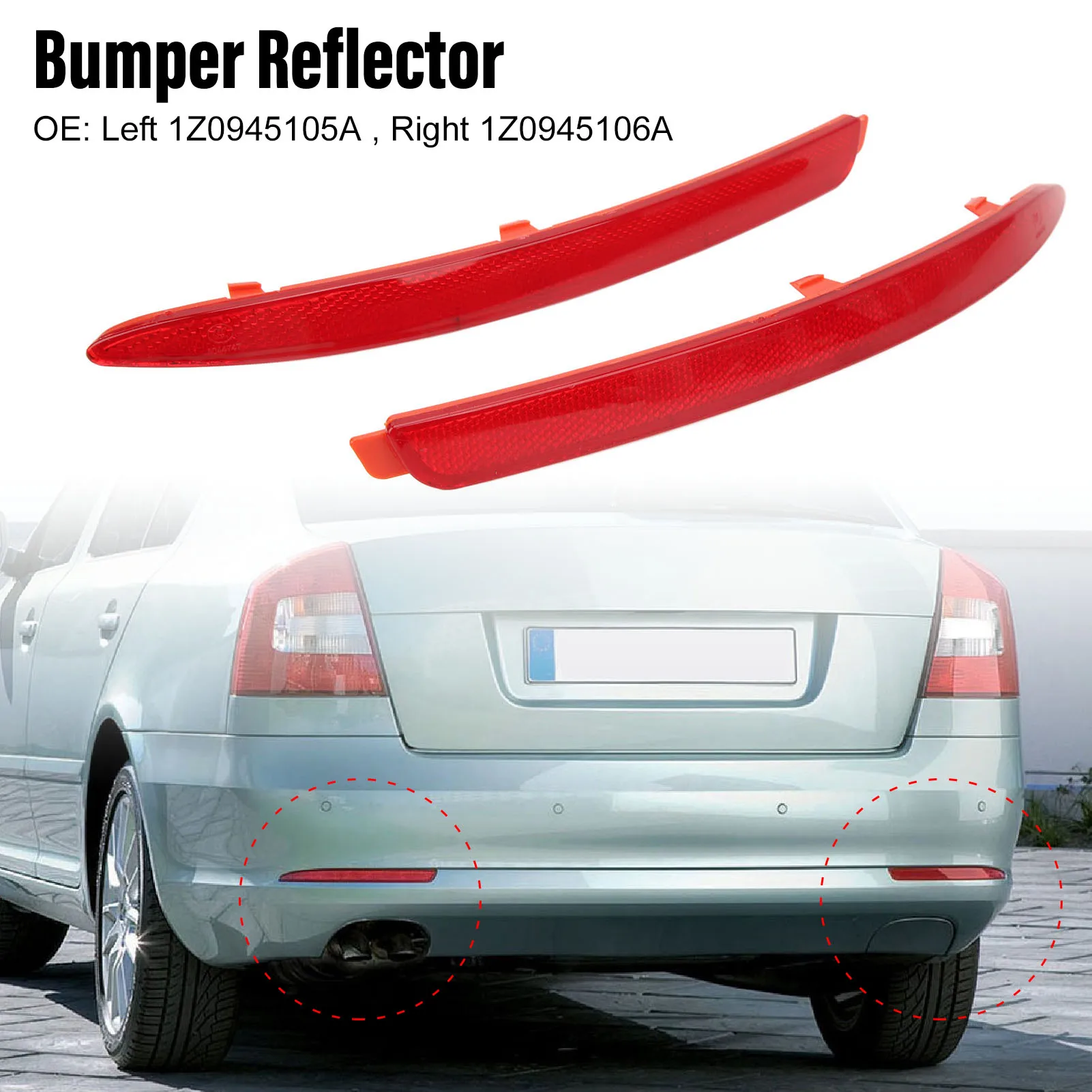 1Z0945106A Rear Bumper Reflector Left Right 1Z0945105A Replacement for  1z Facelift 2009‑2012 Bumper Reflector Set