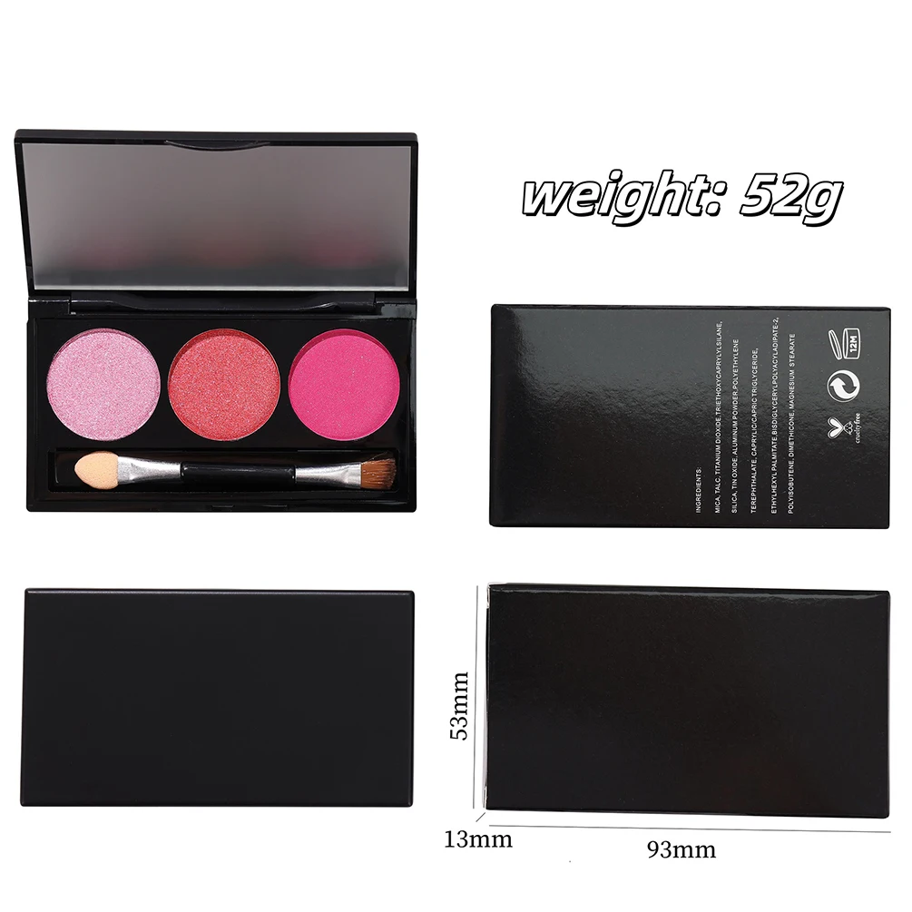 Private 3Color Eyeshadow Palette Custom Logo Pearlescent Matte Waterproof Non-smudge Powdery Delicate Colorful Eye Shadow Makeup