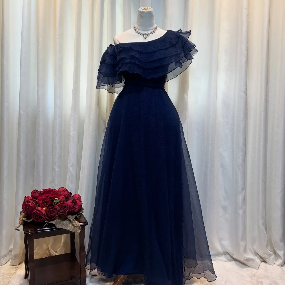 

Customized Modern Style Fashion Organza Pleat Ruched Tiered A-line Off-the-shoulder Midi Dresses Bespoke Occasion Dresses Formal