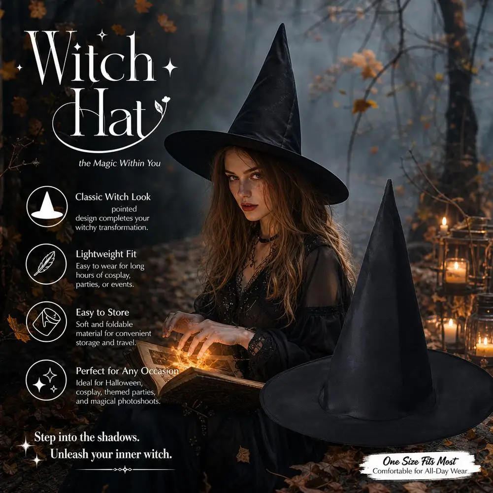 S/L Halloween Wizard Hat Party Children Adult Black Pointed Oxford Cloth Magician Hat Witch Hat Masquerade Ball Party Dressing