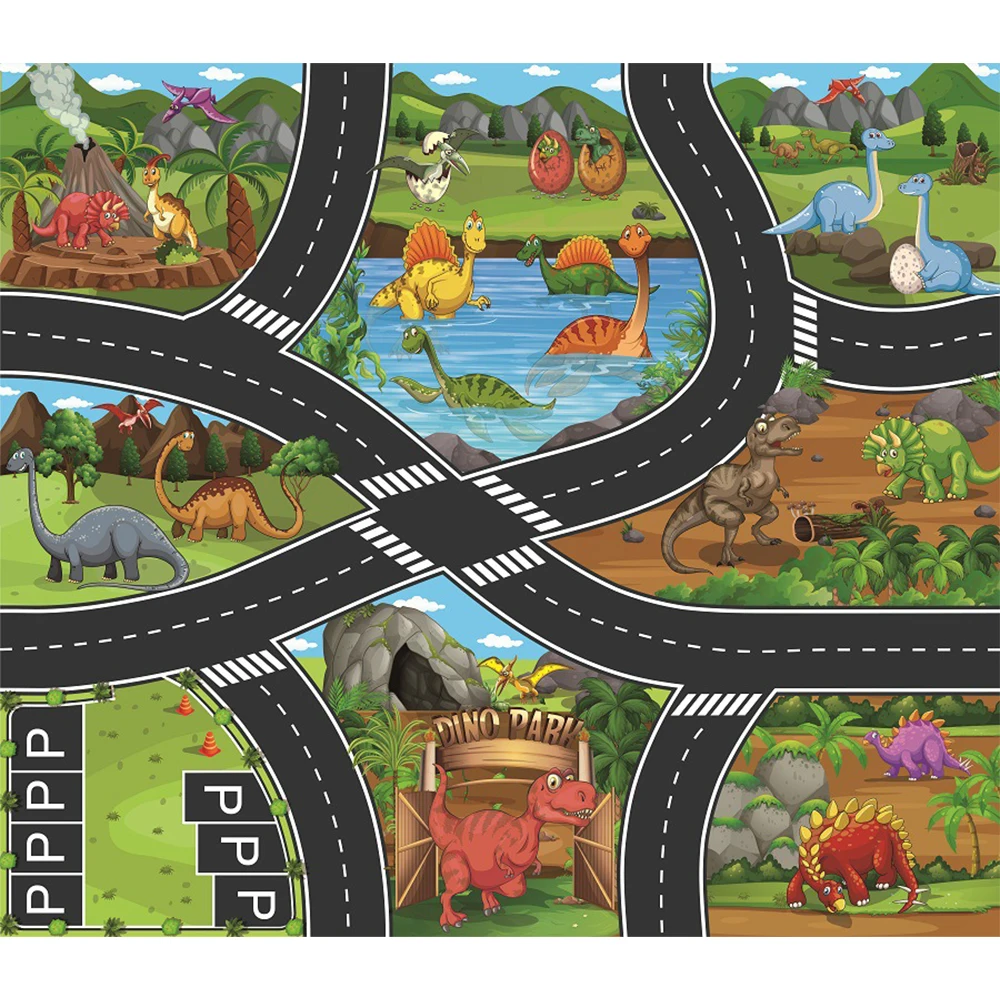 83*57cm City Traffic Road Signs Car Model Parking Map Play House Farm Dinosaur Scene Map Game Waterproof Mat City Traffic