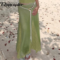 Rapcopter Y2K Lace Pleated Skirts Patchwork Boho Grunge Vintage Grunge Long Skirts Holiday Beach Party Skirts Bohemian Fairycore