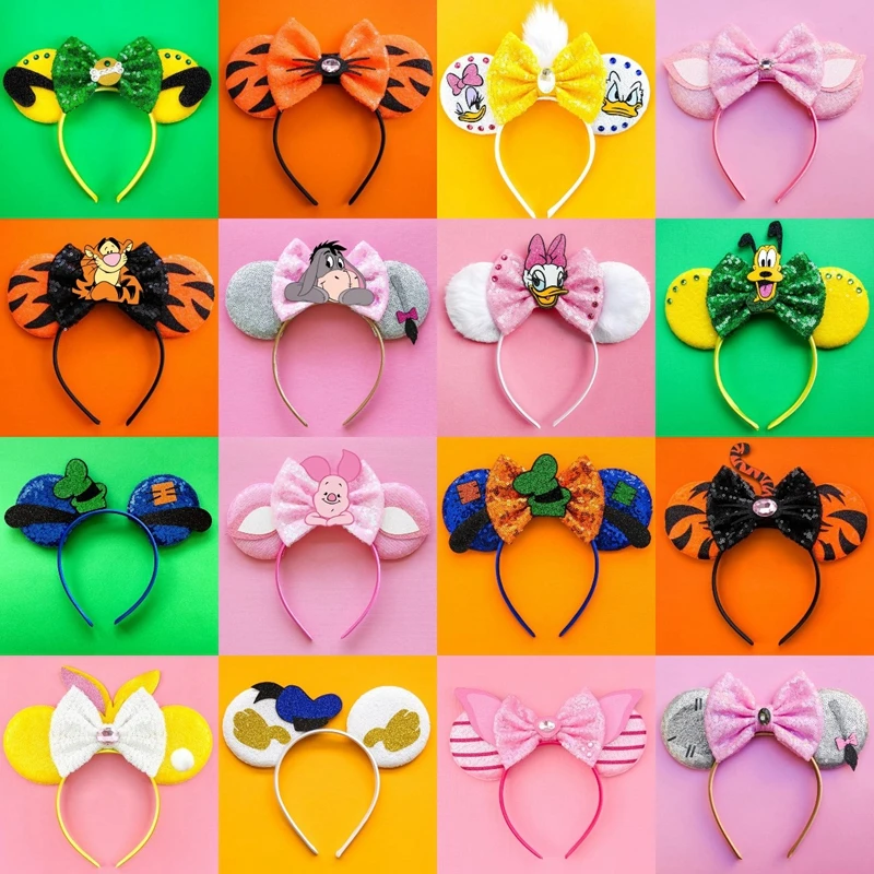 Disney-Diadema de Lilo & Stitch con lentejuelas para mujer, diademas de Mickey y Minnie, accesorios para el cabello de Donald Daisy, regalo Kawaii